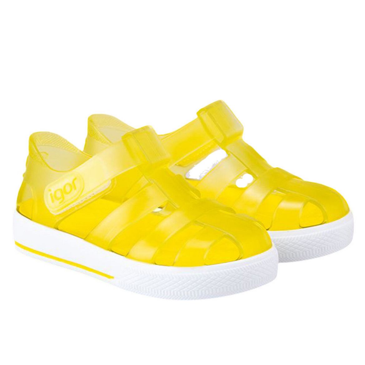 Igor Star Yellow Velcro Jellies. Melanie Louise Childrens Designer