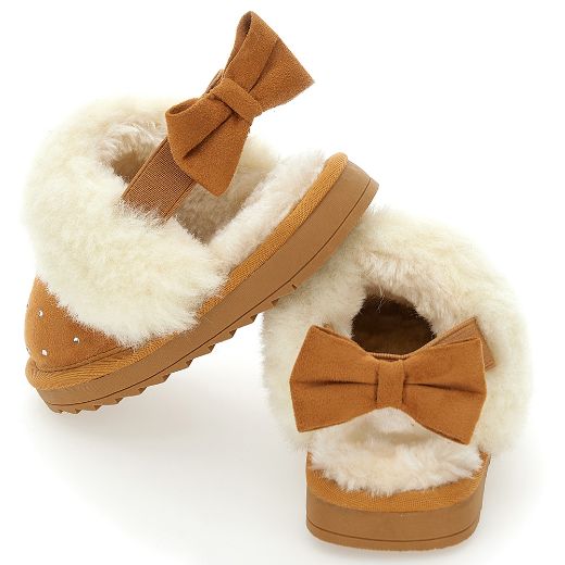 Picture of Monnalisa Beige Fur Slip On Shoes