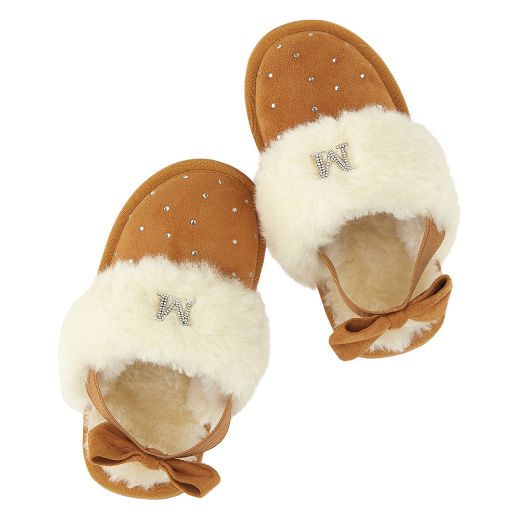 Picture of Monnalisa Beige Fur Slip On Shoes