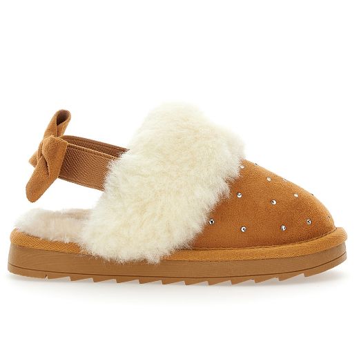 Picture of Monnalisa Beige Fur Slip On Shoes