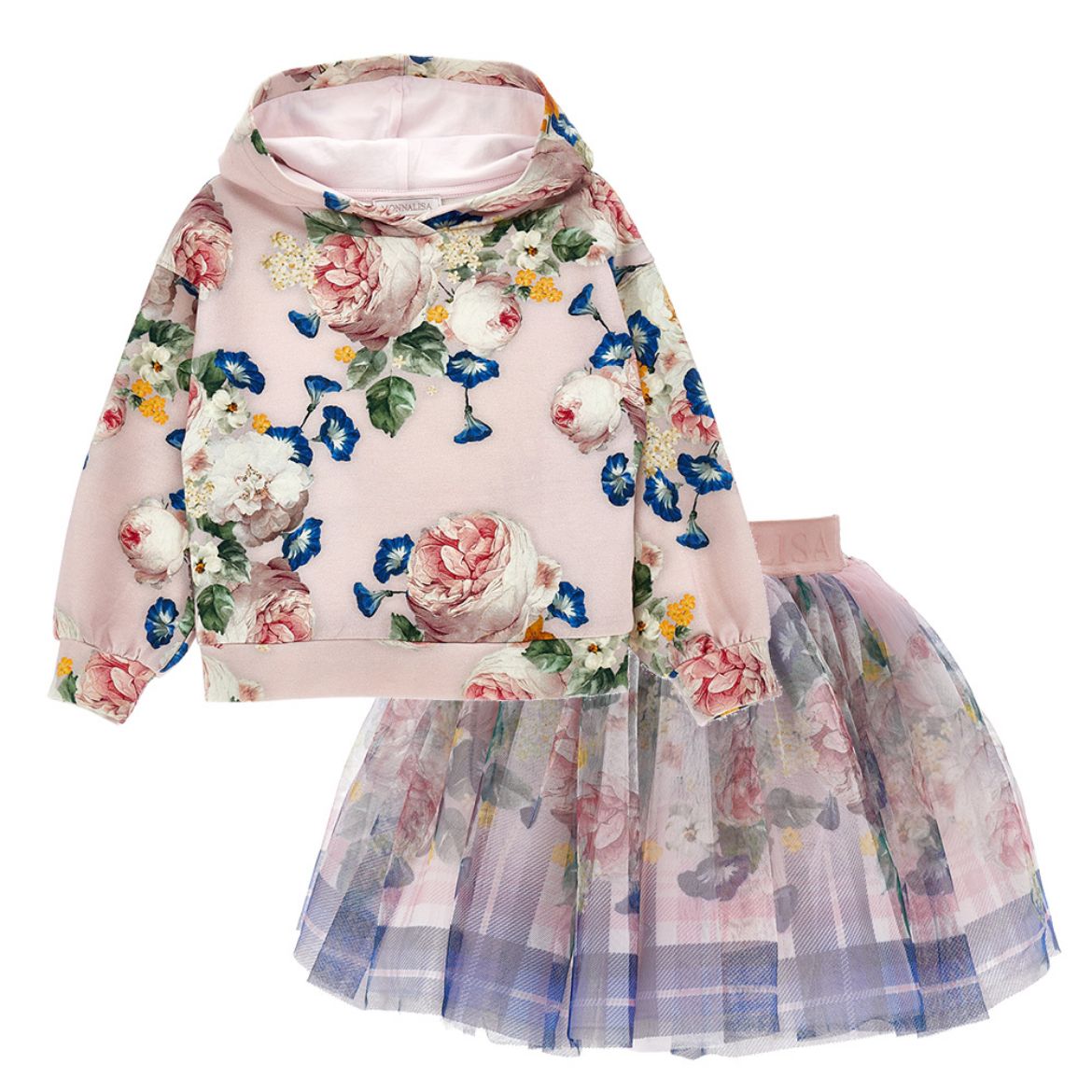 Picture of Monnalisa Pink Floral Jumper & Skirt Set