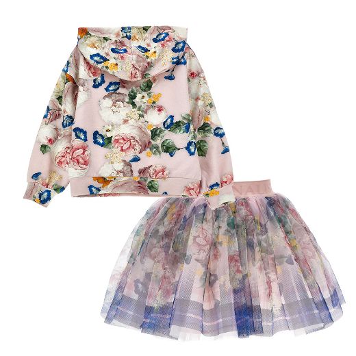 Picture of Monnalisa Pink Floral Jumper & Skirt Set