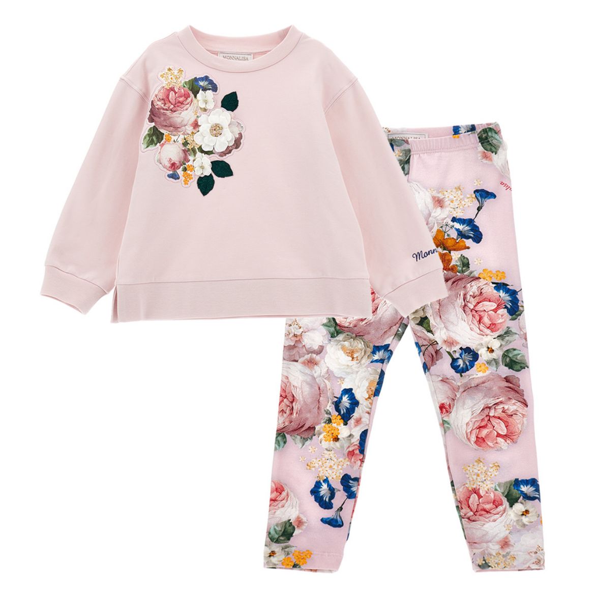 Picture of Monnalisa Pink Jumper & Floral Print Leggings Set