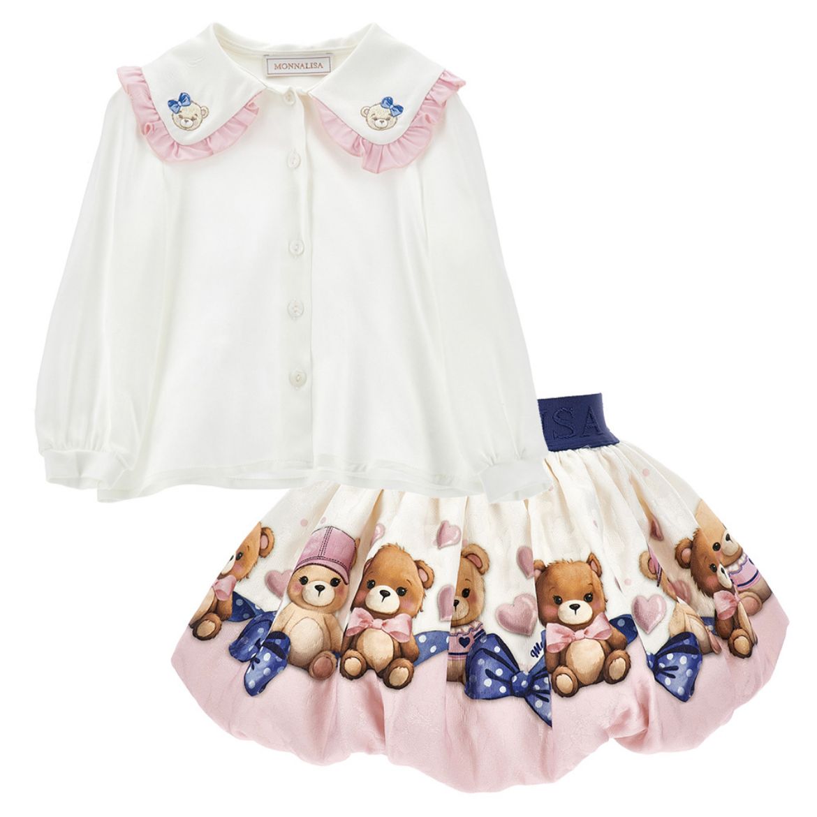 Picture of Monnalisa Baby Pink Bear Shirt & Skirt Set