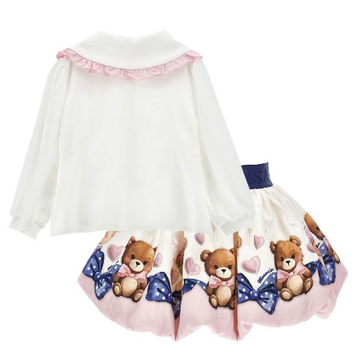 Picture of Monnalisa Baby Pink Bear Shirt & Skirt Set