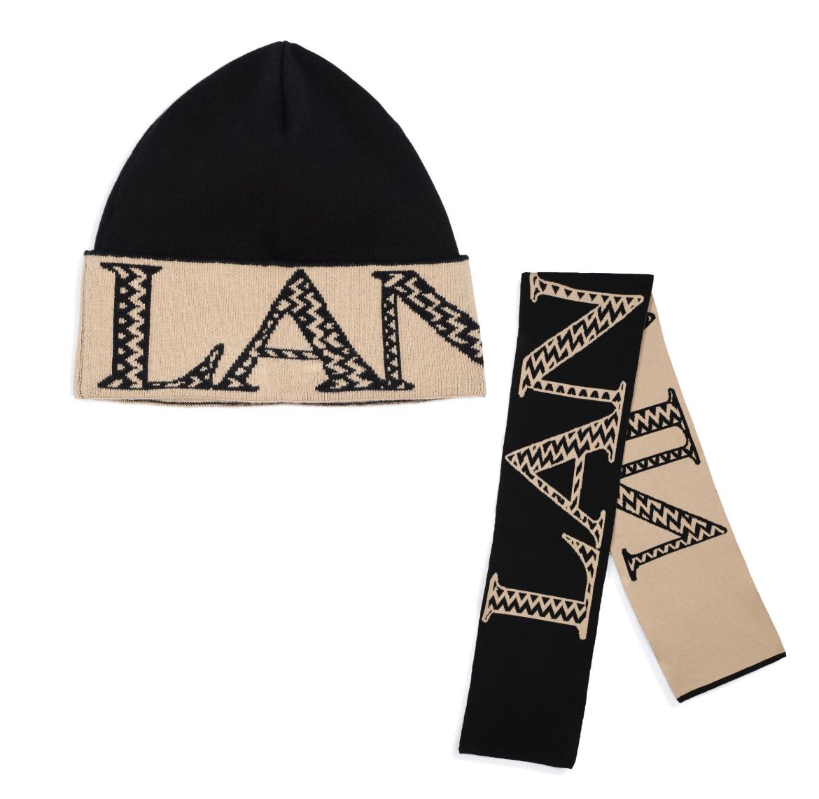 Picture of Lanvin Boys Black & Beige Hat & Scarf Set