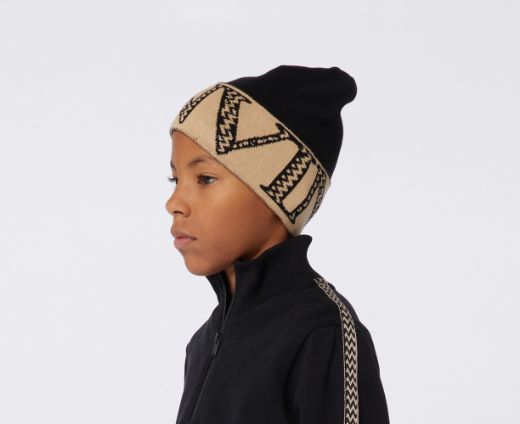 Picture of Lanvin Boys Black & Beige Hat & Scarf Set