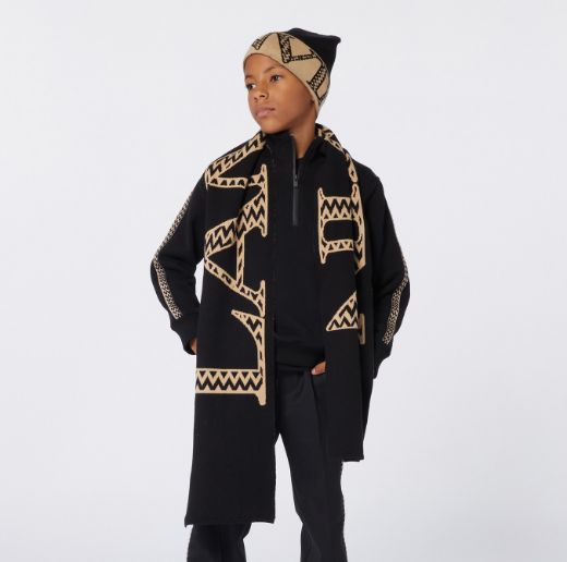 Picture of Lanvin Boys Black & Beige Hat & Scarf Set