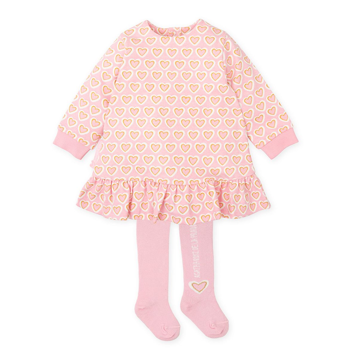 Picture of Agatha Ruiz De La Prada Baby Pink Heart Printed Dress with Tights