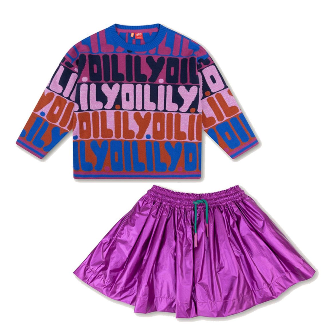 Picture of Oilily Kloud Logo Jumper & Shield Purple Skirt Set