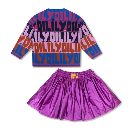 Picture of Oilily Kloud Logo Jumper & Shield Purple Skirt Set