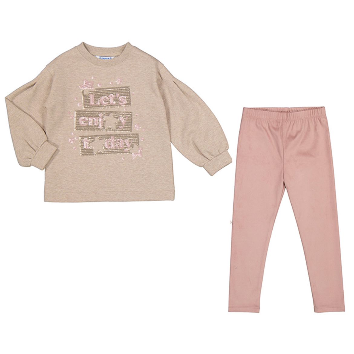 Picture of Mayoral Girls Beige & Pink Legging Set