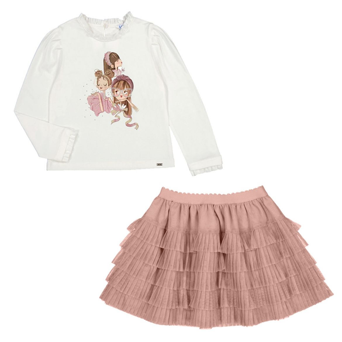 Picture of Mayoral Girls Cream & Pink Skirt Set