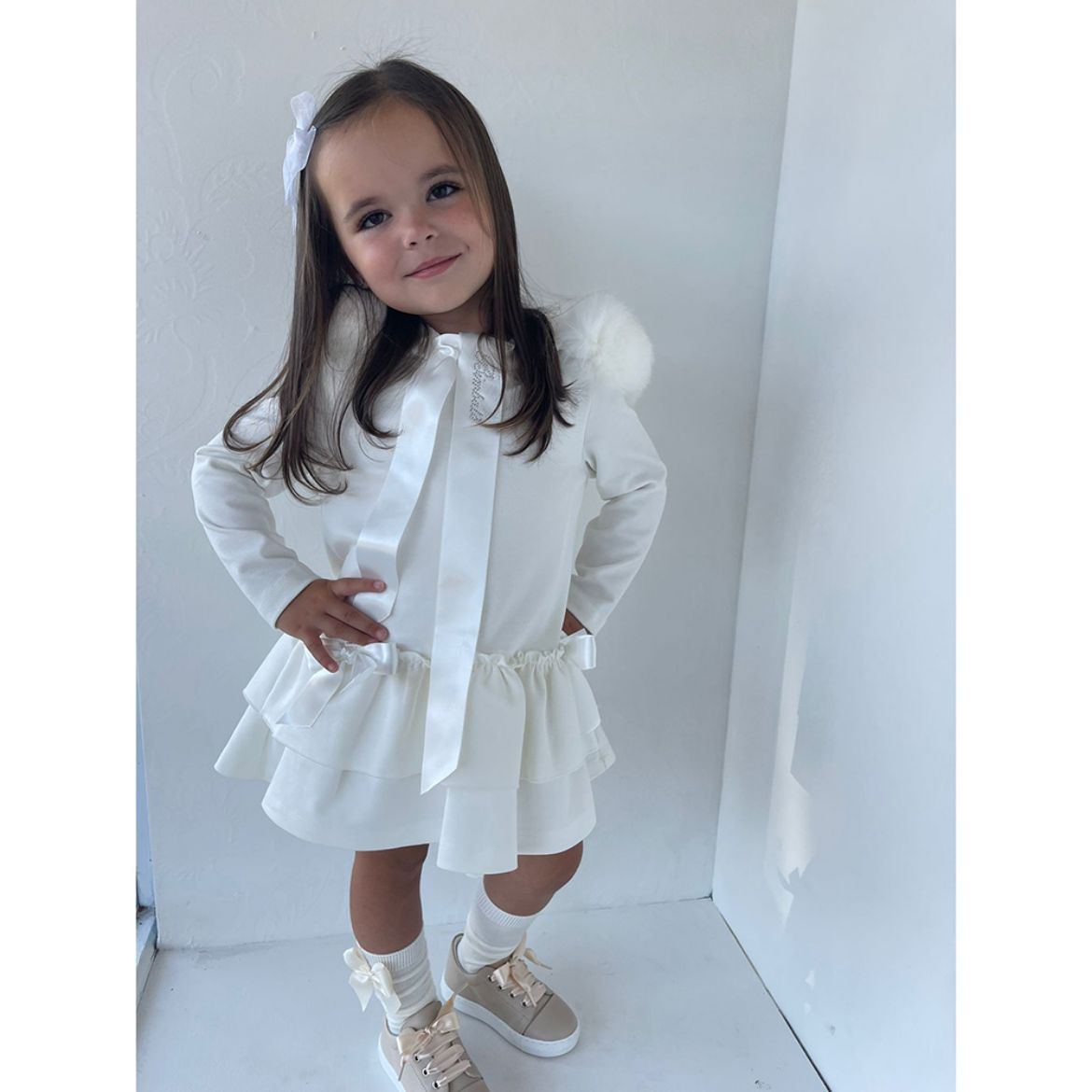 Picture of Bimbalo Girls Cream Dress with Fur Hood