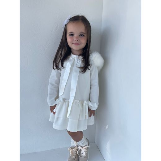 Picture of Bimbalo Girls Cream Dress with Fur Hood