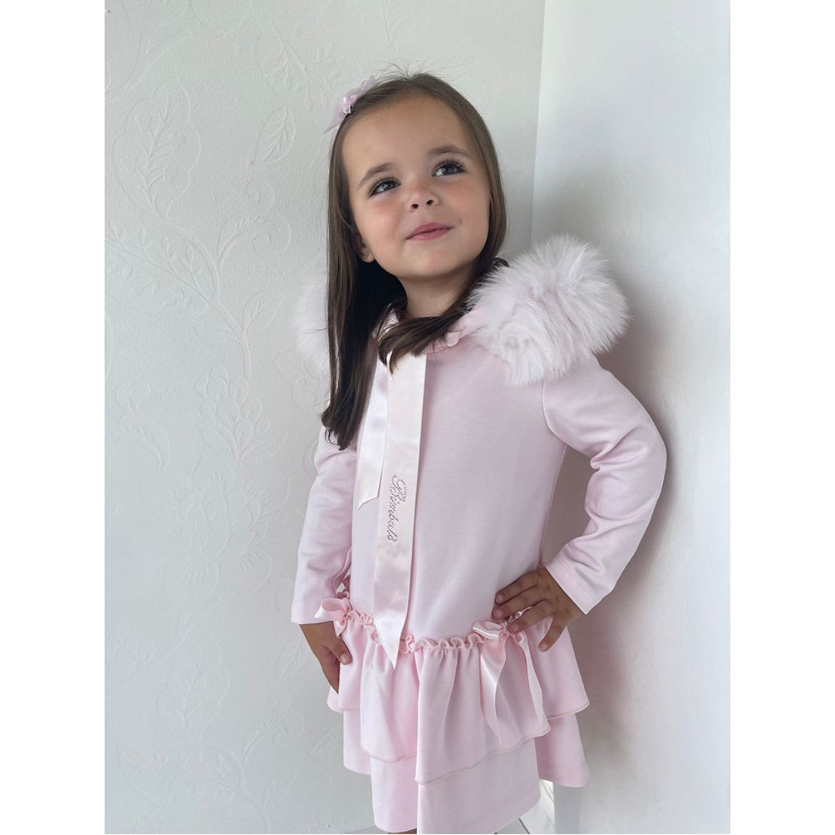 Picture of Bimbalo Girls Pink Dress with Fur Hood