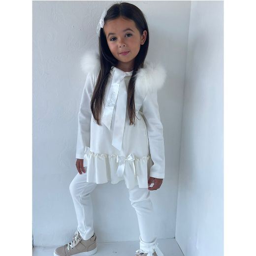 Picture of Bimbalo Girls Cream Tracksuit with Fur Hood