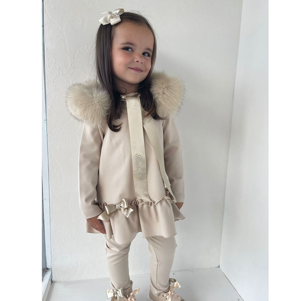 Picture of Bimbalo Girls Beige Tracksuit with Fur Hood