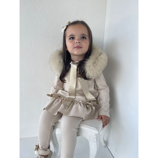 Picture of Bimbalo Girls Beige Tracksuit with Fur Hood