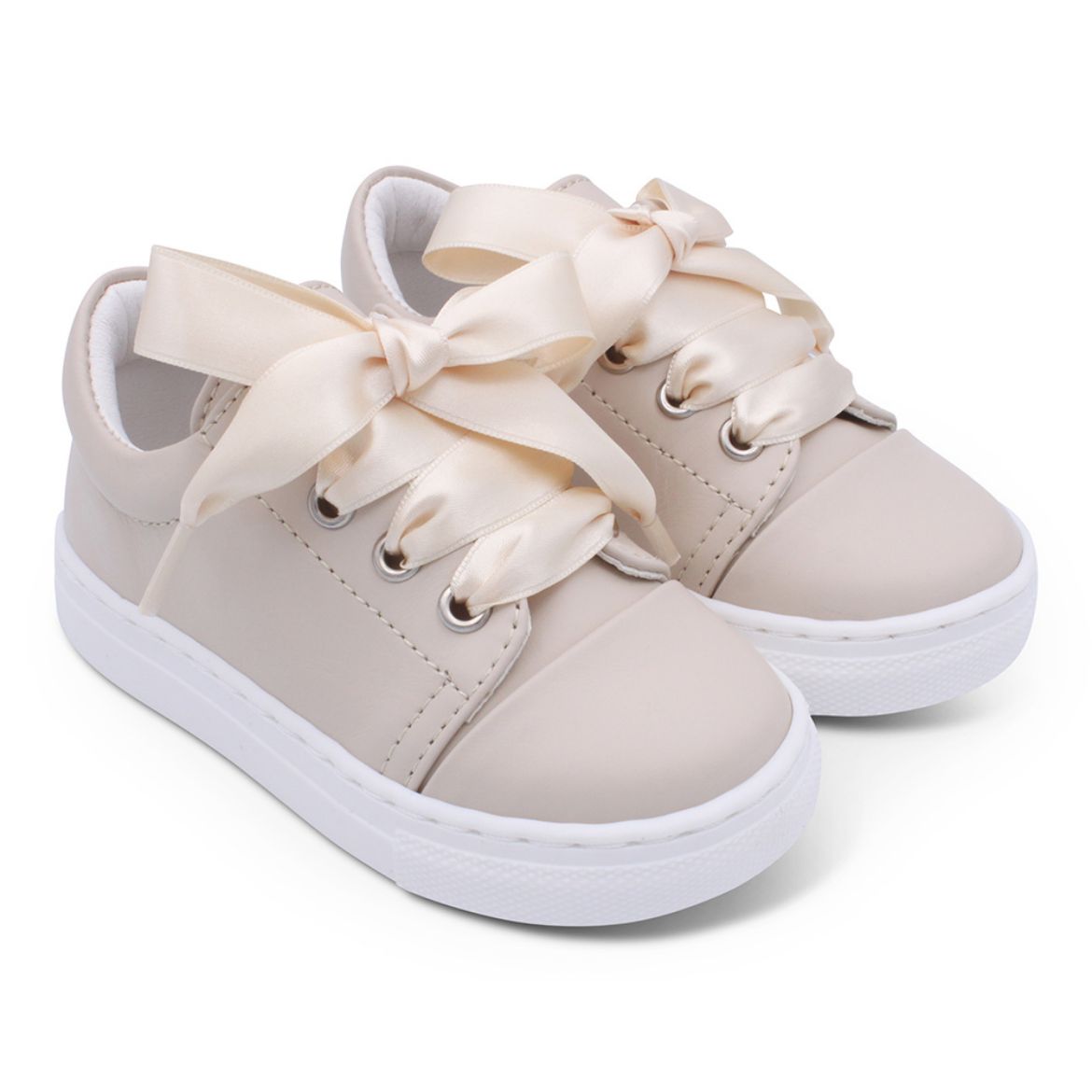 Picture of Borboleta Girls Santiago Nude Leather Trainers