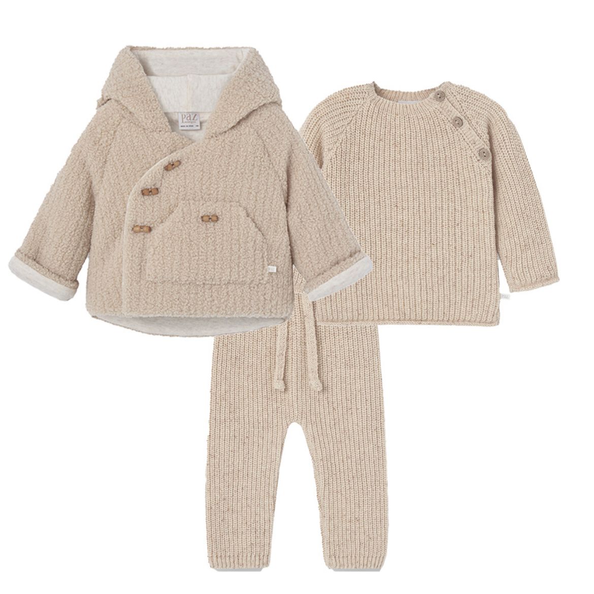 Picture of Paz Rodriguez Beige Teddy Knitted 3 Piece Set