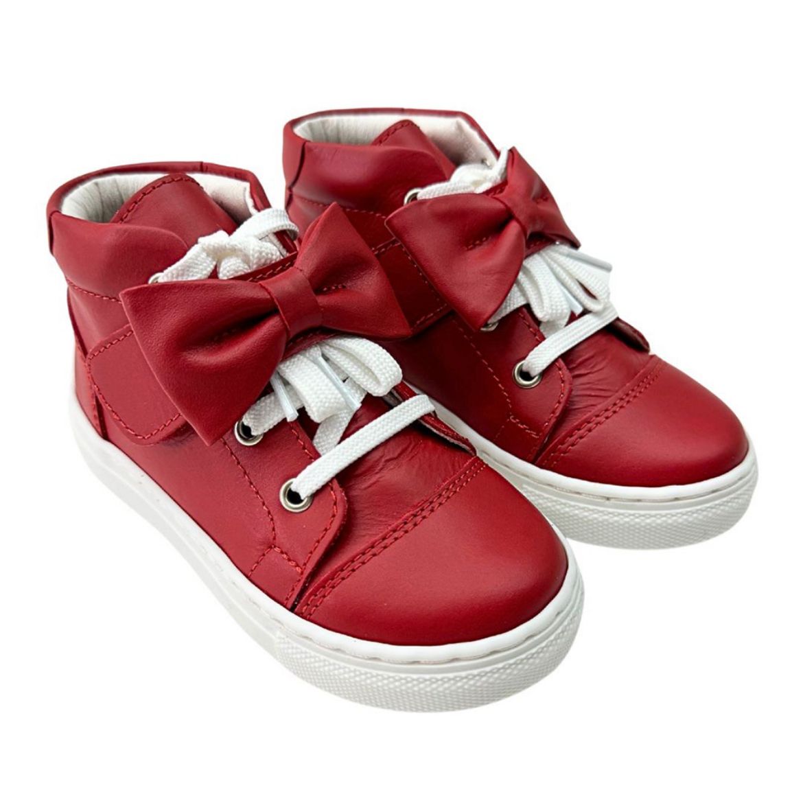 Picture of Borboleta Girls Tatiana Red Leather Hightop Trainers