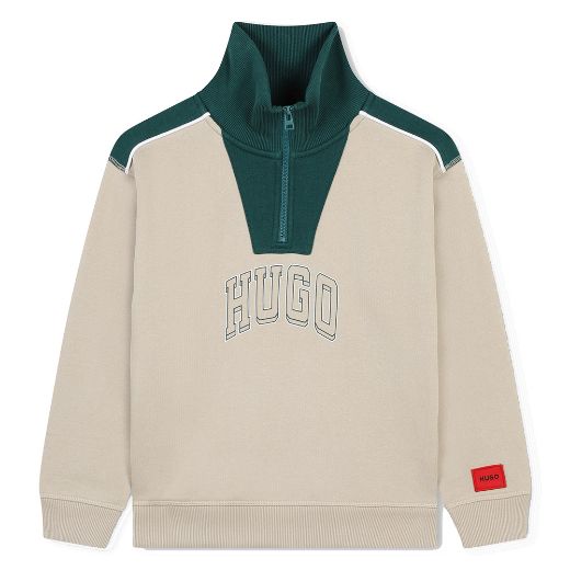 Picture of Hugo Boys Beige & Green 3/4 Zip Up Tracksuit