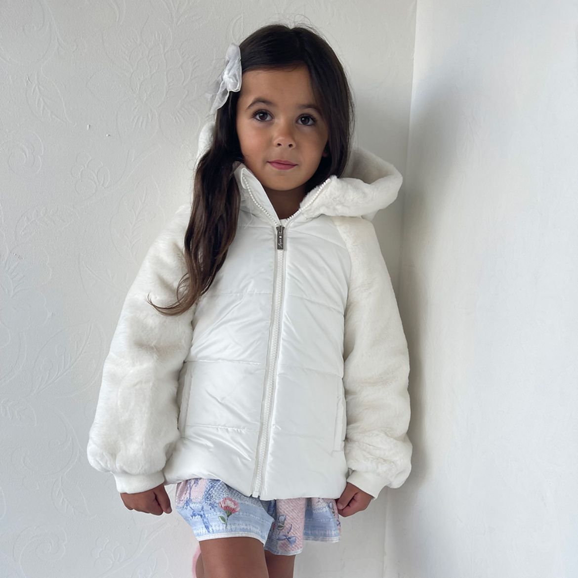 Picture of Lapin House Girls Cream Faux Fur Coat