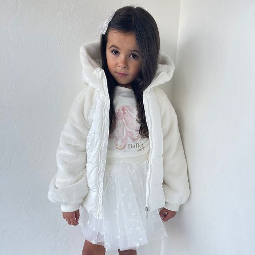 Picture of Lapin House Girls Cream Faux Fur Coat