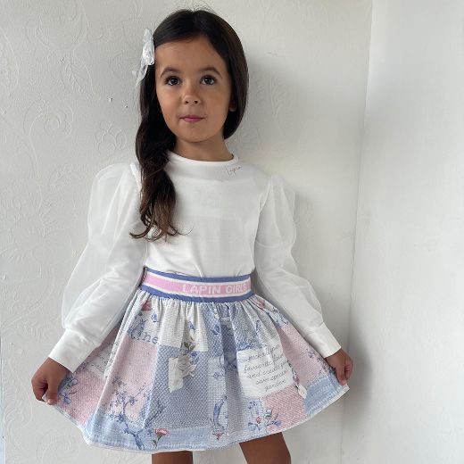 Picture of Lapin House Girls Cream Tulle Top & Printed Skirt Set