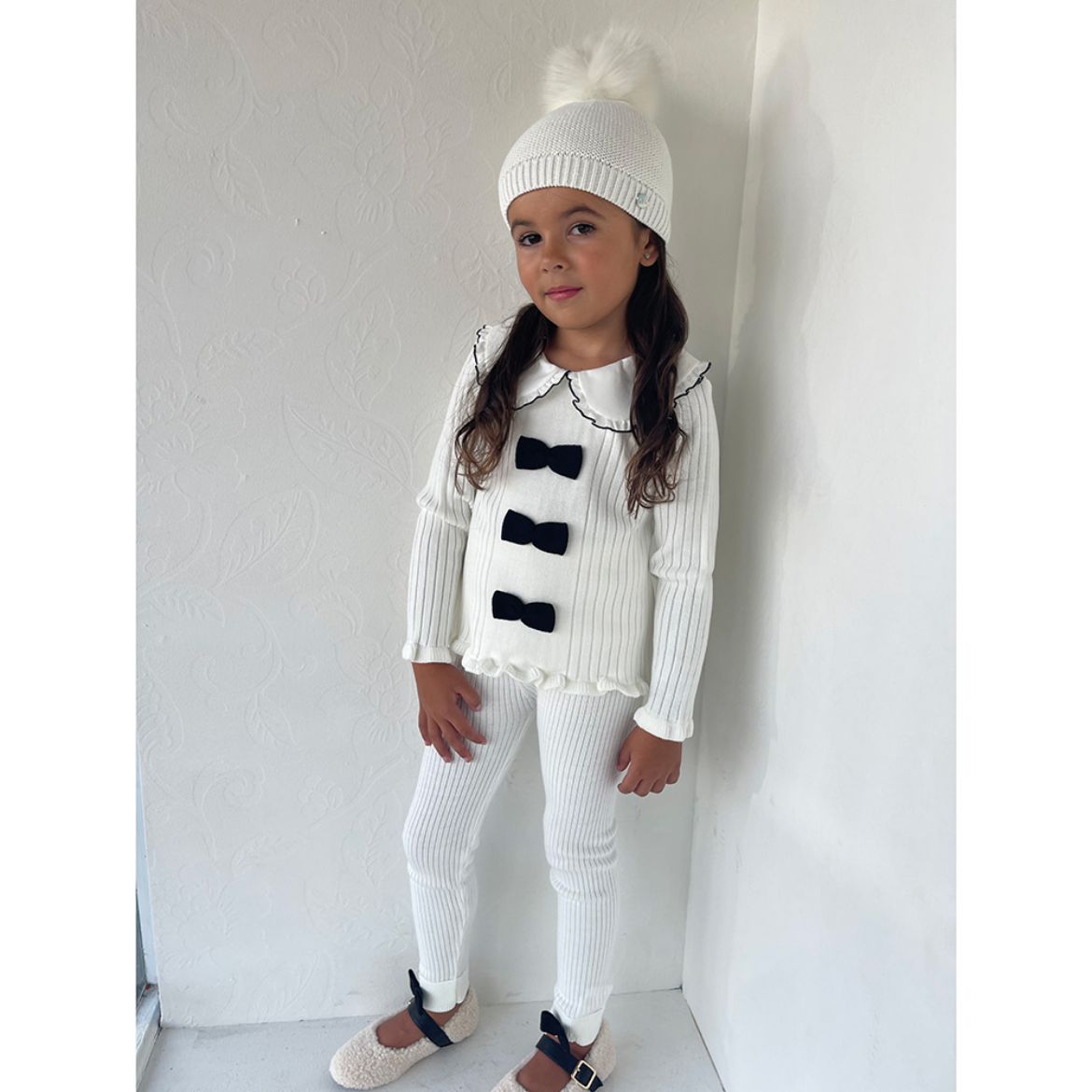 Picture of Granlei Girls Cream & Black Knitted Tracksuit