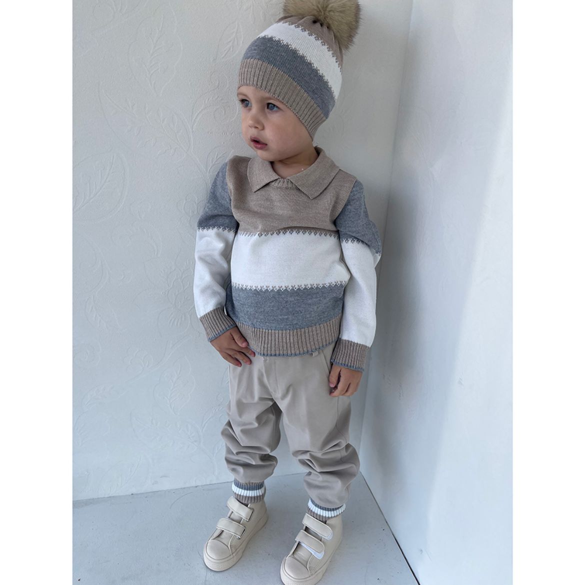 Picture of Bimbalo Boys Beige Knitted Two Piece Set