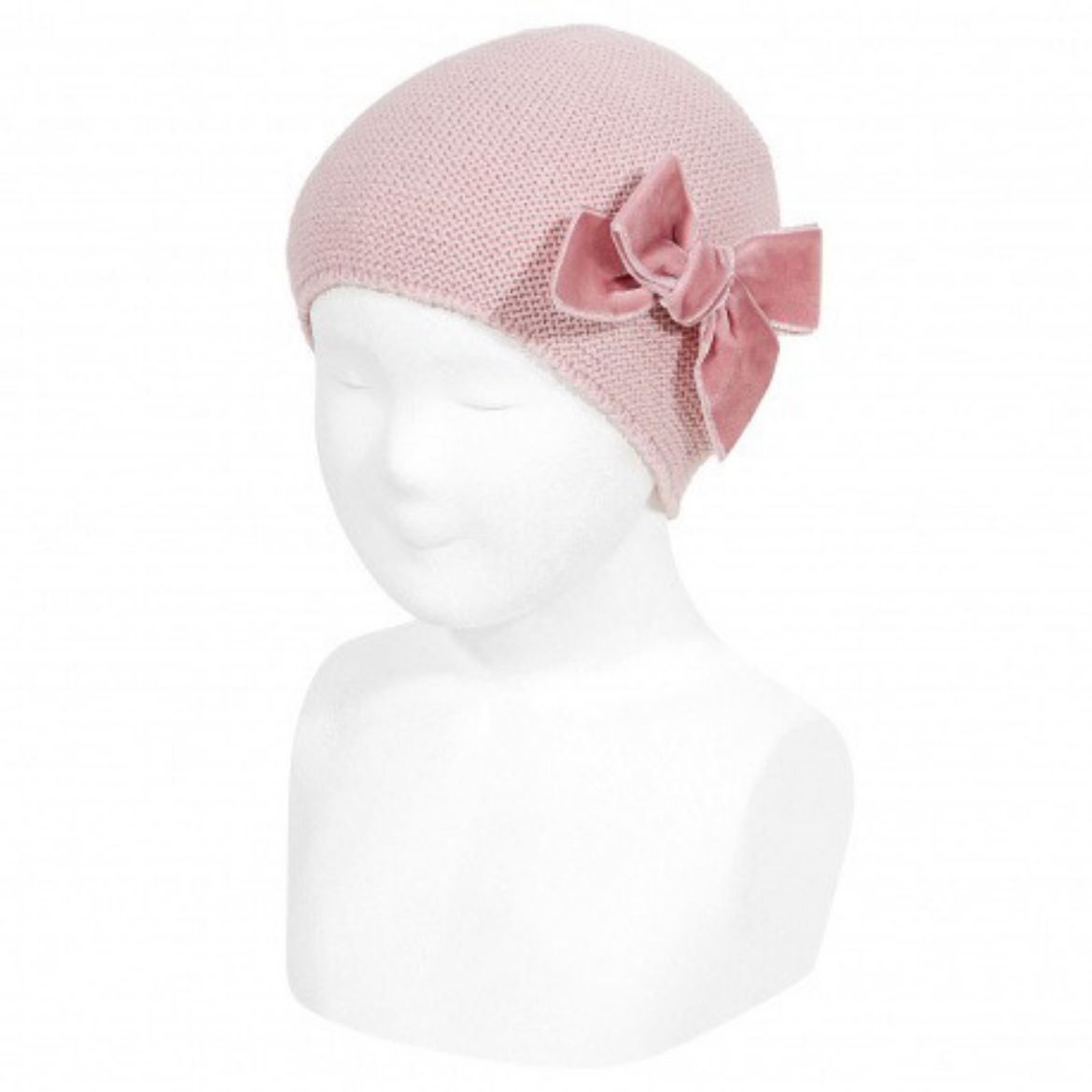 Picture of Condor Pale Pink Garter Stitch Knit Hat with Big Velvet Bow