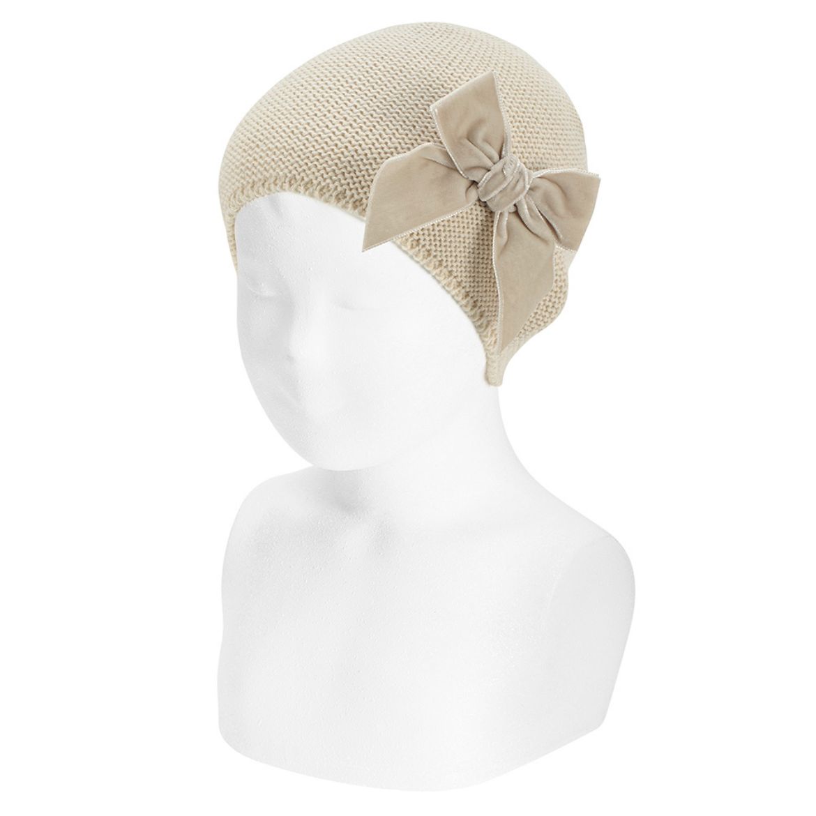 Picture of Condor Linen Garter Stitch Knit Hat with Big Velvet Bow