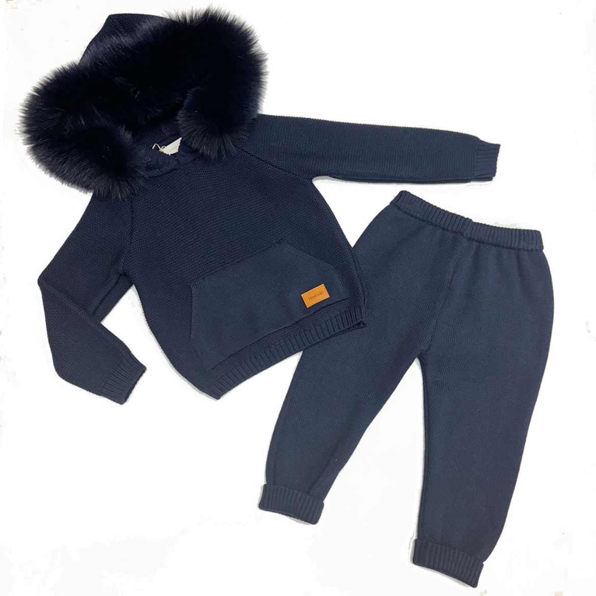 Picture of Bimbalo Boys Navy Knit Tracksuit With Fur Hood