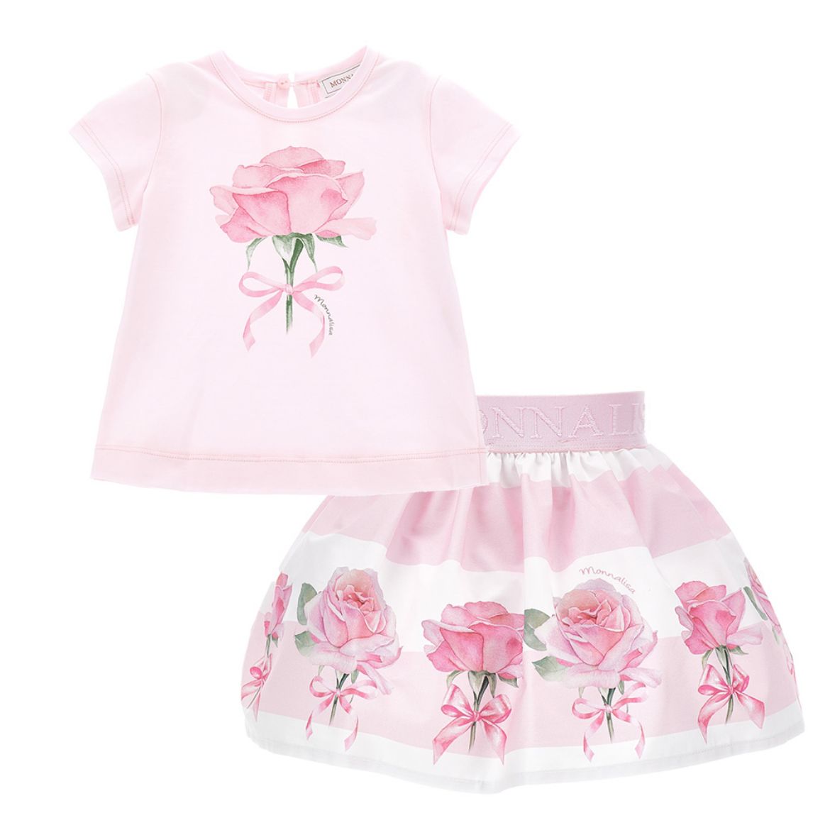 Picture of Monnalisa Baby Girl Pink Rose Top & Skirt Set