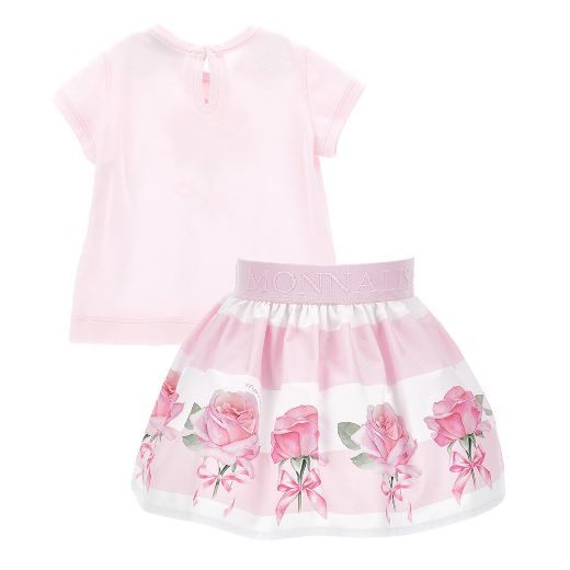 Picture of Monnalisa Baby Girl Pink Rose Top & Skirt Set