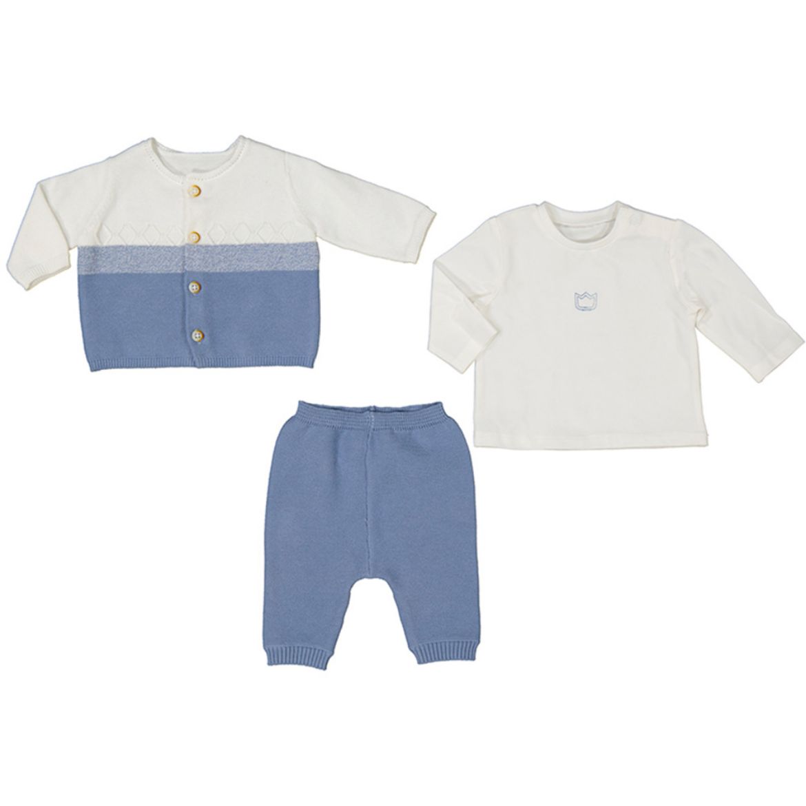 Picture of Mayoral Baby Boys 3 Piece Blue Knitted Set