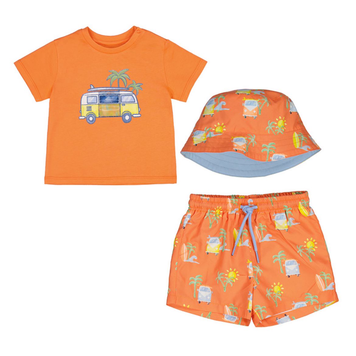 Picture of Mayoral Baby Boys Orange Car Top & Swimshort Set