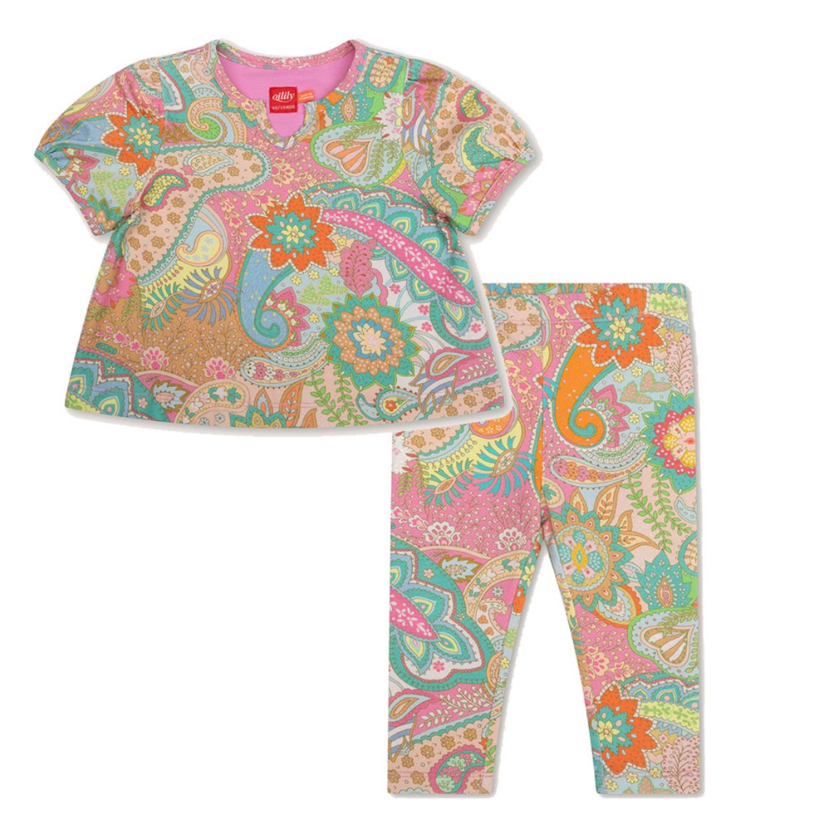 Picture of Oilily Girls Pink Paisley Printed Trimmy Top & Peppy Leggings Set