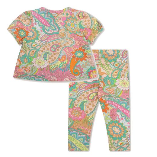 Picture of Oilily Girls Pink Paisley Printed Trimmy Top & Peppy Leggings Set