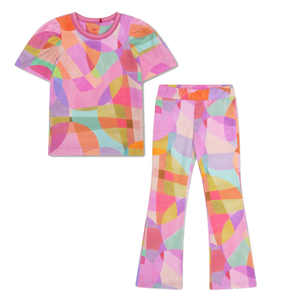 Picture of Oilily Girls Pink Block Tuintje Top & Peace Pants Set