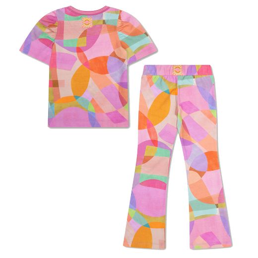 Picture of Oilily Girls Pink Block Tuintje Top & Peace Pants Set