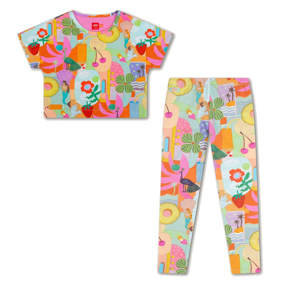 Picture of Oilily Girls Printed Crop Tipp Top & Peppy Printed Leggings Set