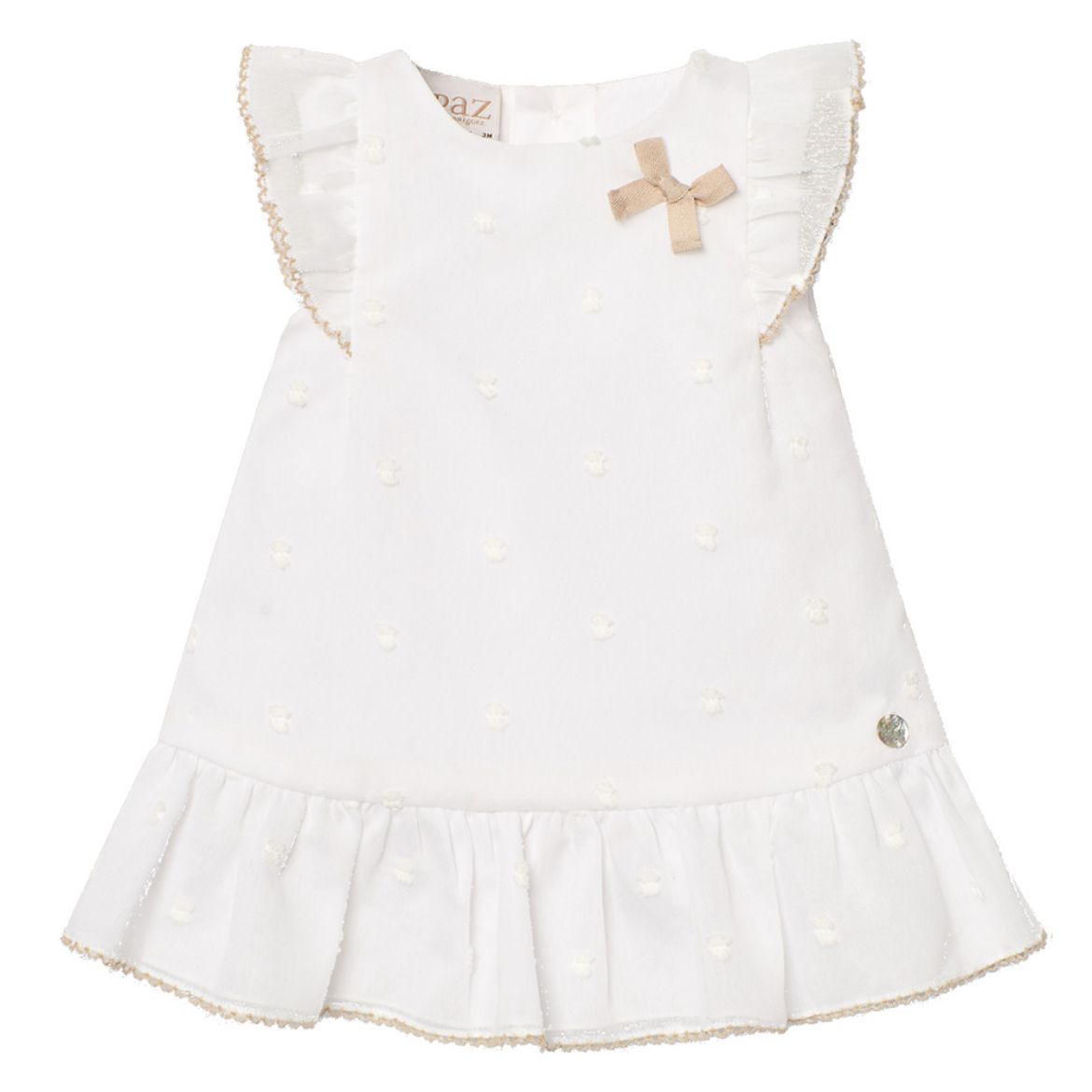 Picture of Paz Rodriguez Baby Girls White Dress with Beige Trim