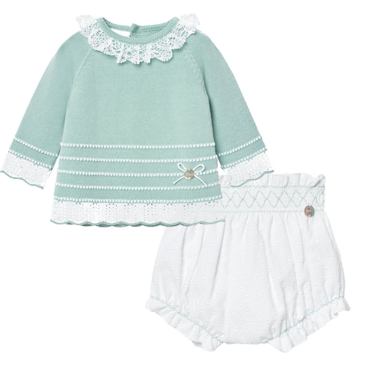 Picture of Paz Rodriguez Baby Girls Mint Knitted Top & White Knicker Set