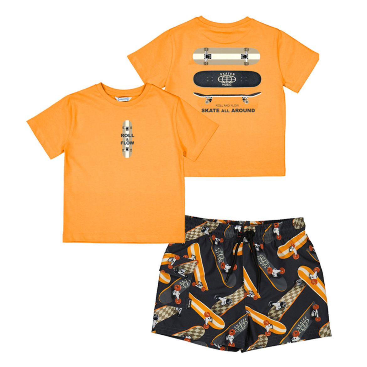 Picture of Mayoral Boys Orange Skateboard T-Shirt & Swim Short Set