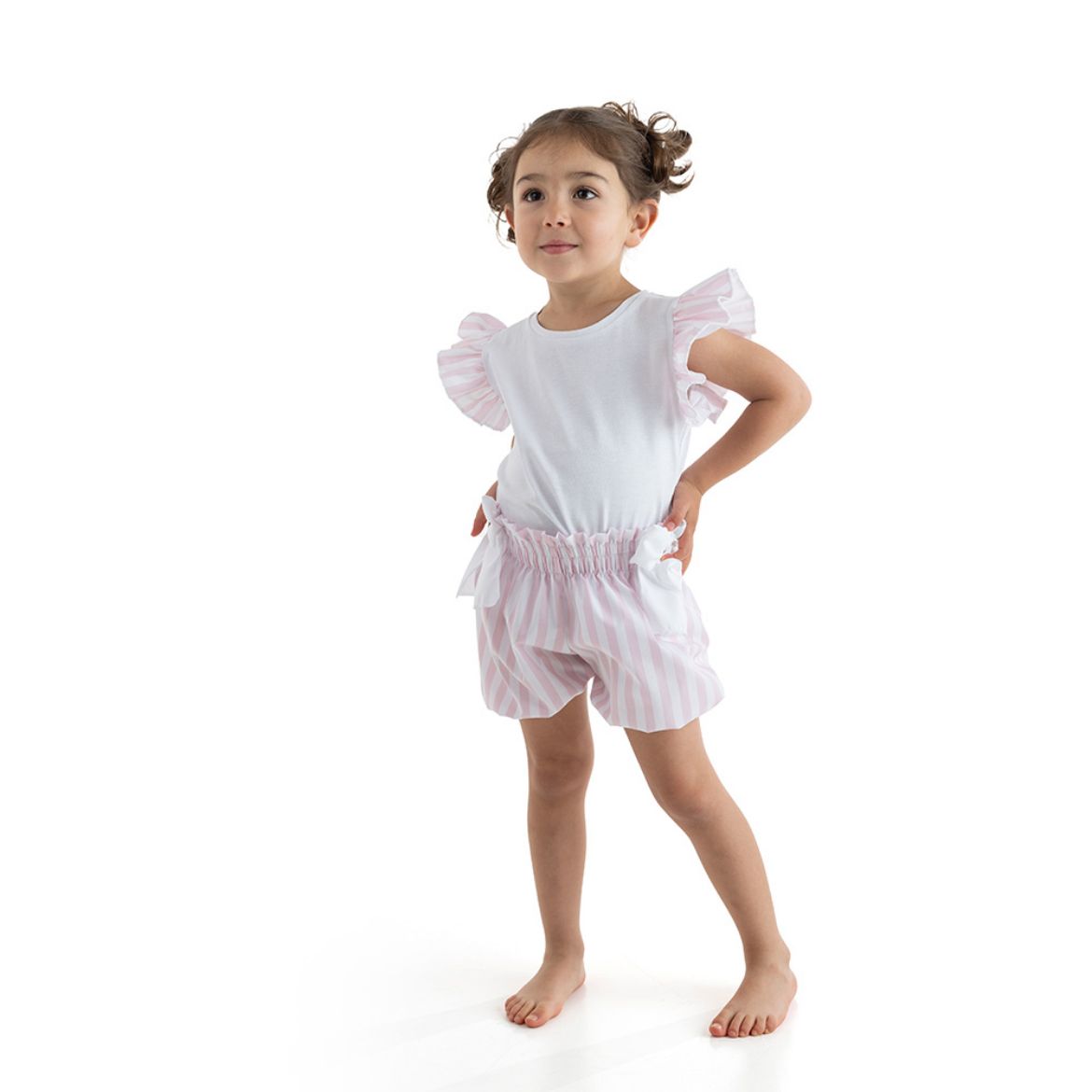 Picture of Meia Pata Girls Pink Stripe T-Shirt & Shorts Set